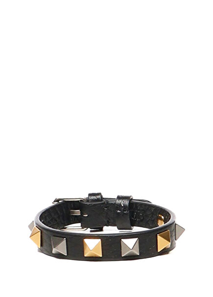 Rockstud Black Men's Leather Bracelet
