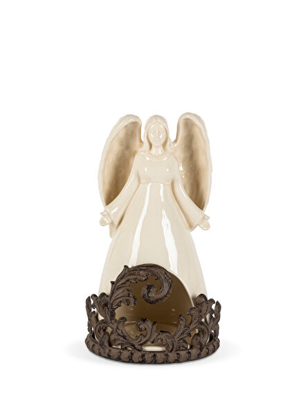Ceramic Angel Candle Holder with Metal Base