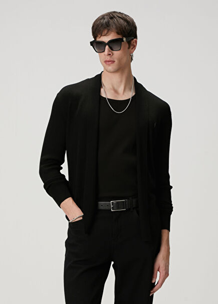 Mode Merino Ramskull Black Wool Knit Cardigan