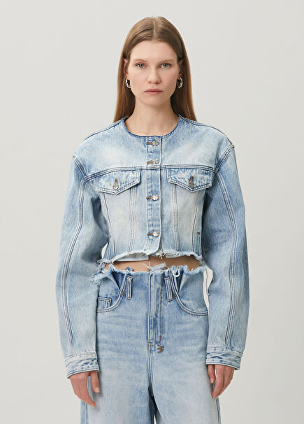 Torn Off Blue Crop Denim Jacket