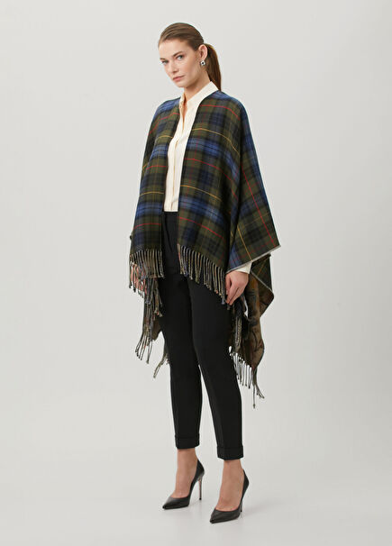 Yeşil Ekoseli Yün Pelerin