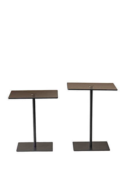 Elegante Siyah & Bronz Cam 2'li Yan Sehpa  