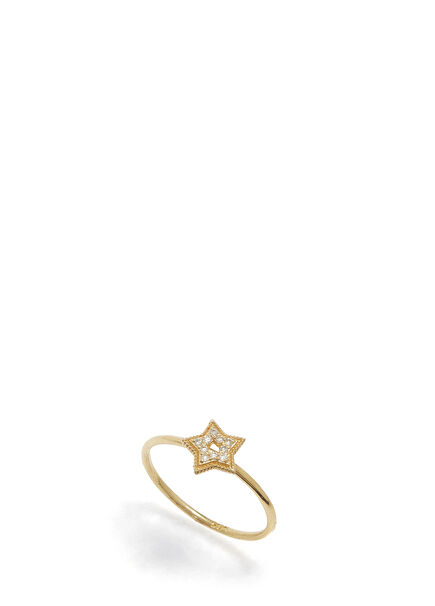 Studded Star Detailed Women's Gold Ring