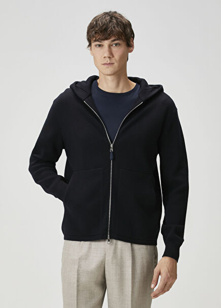 Lacivert Kapüşonlu Hırka