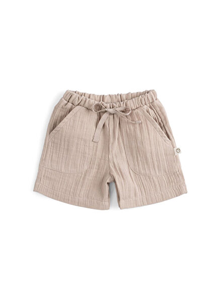 Beige Cotton Muslin Unisex Baby Shorts