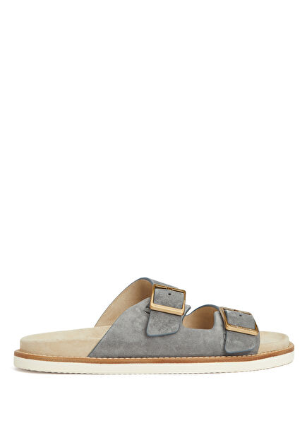 Grey men's leather slippers