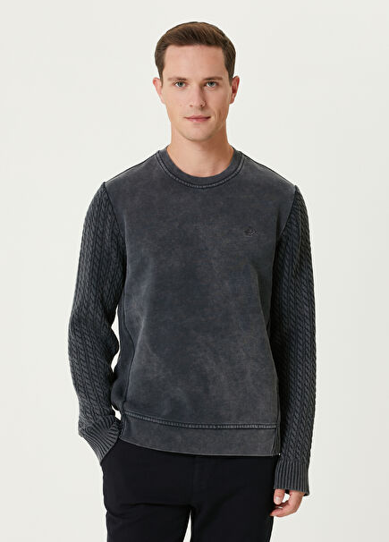 Anthracite Sleeves Knitted Textured Sweatshirt