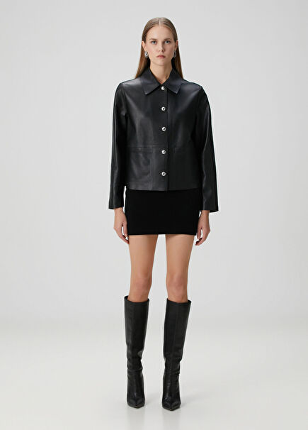 Siyah Mini Yün Etek