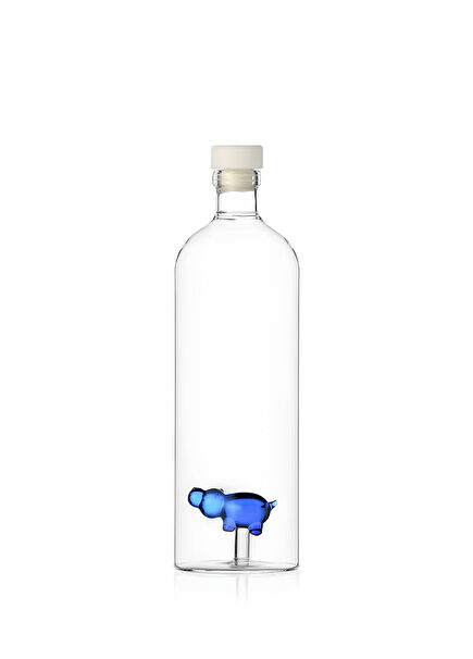 Mavi Hipopotam Figürlü Kapaklı Cam Şişe