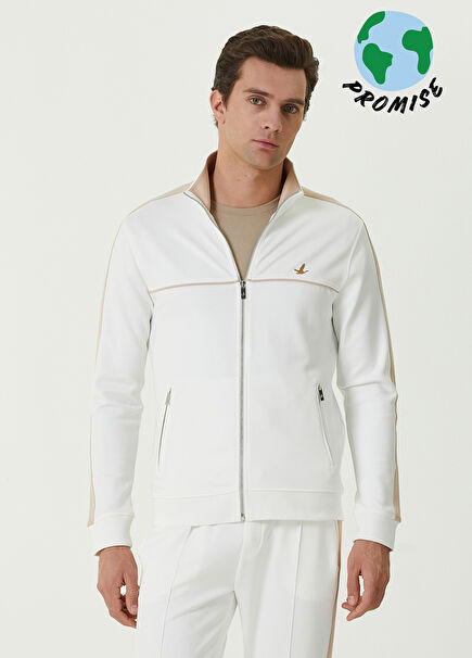 Beyaz Kolu Şerit Detaylı Sweatshirt