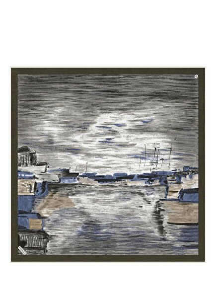 Günbatımı Desenli Twill İpek Kadın Eşarp