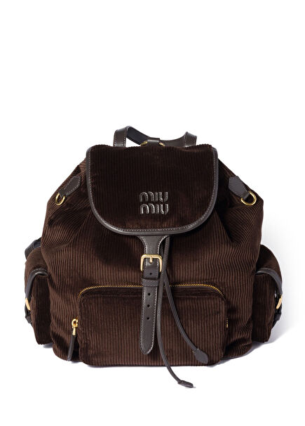 Brown Ribbed Fabric Women's Backpack