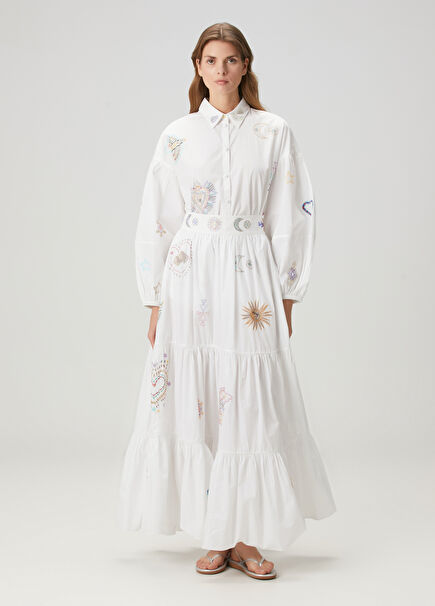 White Embroidered Maxi Skirt