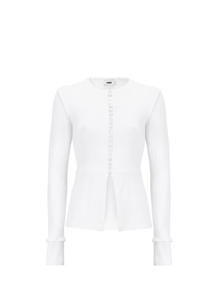 White Long Sleeve Buttoned Women's Blouse
