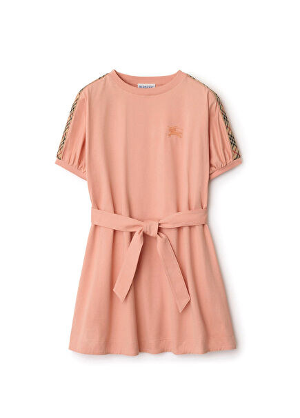 Gladys Tape Check Trim Cotton Pembe Kısa Kollu Kız Çocuk Elbise