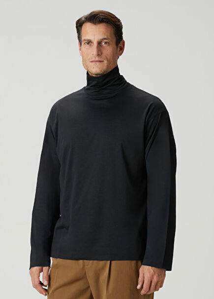 Siyah Balıkçı Yaka İpek Kazak