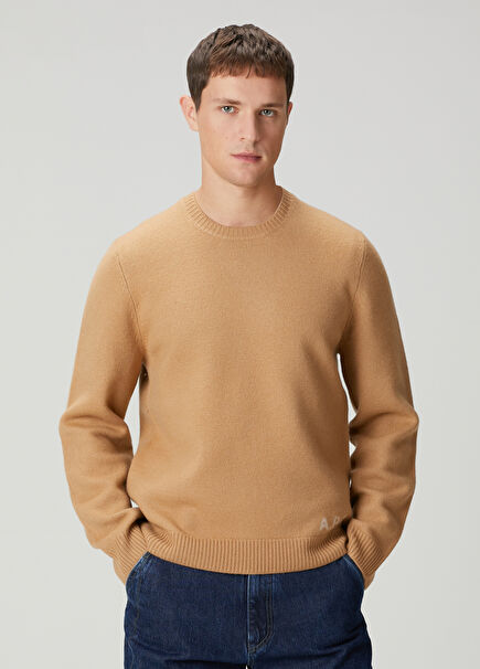 Kamel Logo Jakarlı Yün Sweatshirt