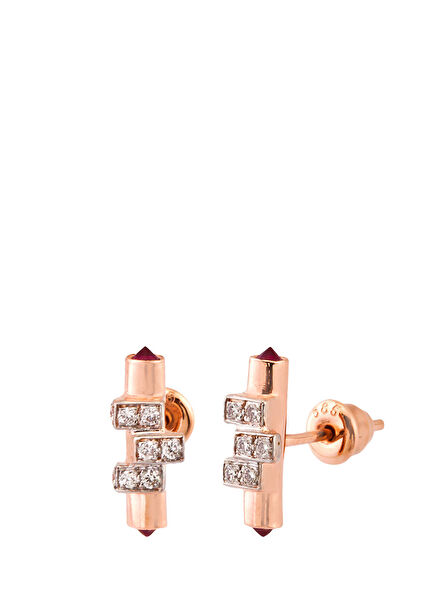 Gold Çubuk Formlu Kadın Altın Küpe