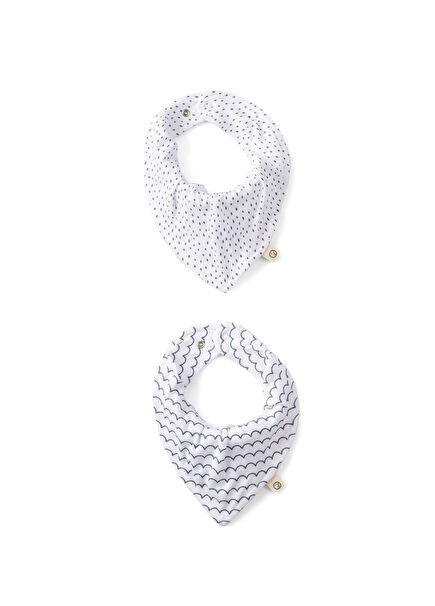 Marine Desenli Organik Pamuk Sıvı Geçirmez Unisex Bebek 2'li Bandana Önlük Seti
