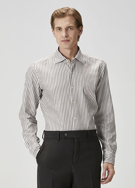 Brown White Striped Shirt