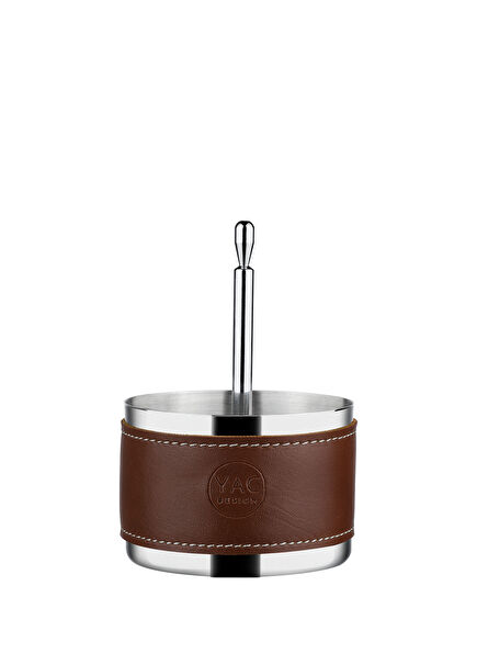 Tan Leather Steel Snack Bowl 8 cm