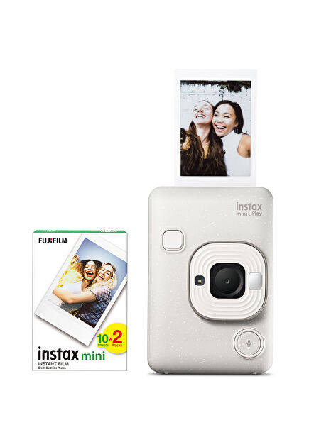 Instax mini LiPlay Hybrid Stone White Camera and 20s Mini Film