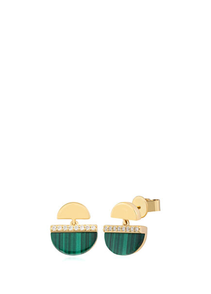 Malachite Drop Women's Gold Earrings