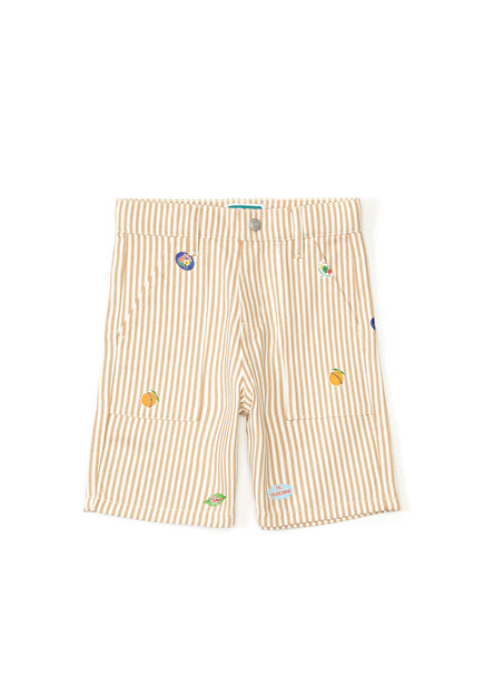 Beige Striped Boy Bermuda