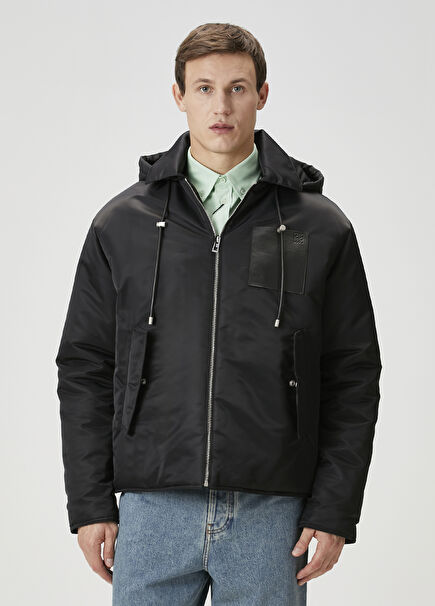Black Hooded Bomber Coat