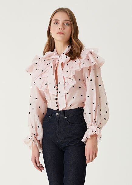 Crush Pink Heart Patterned Linen Shirt