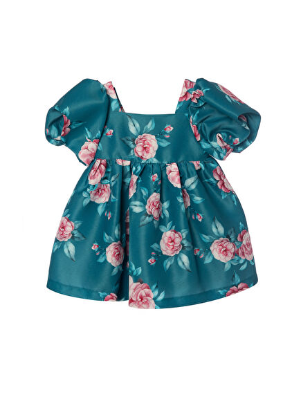Savaya Çiçek Desenli Kısa Kollu Kız Bebek Elbise