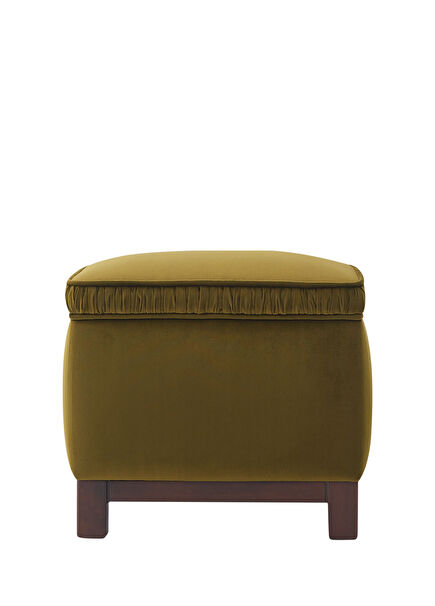 Velvet Pouf with Wooden Legs And Gathered Detail Green