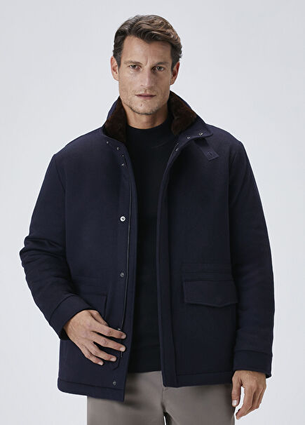 Navy Cashmere Blend Wool Coat