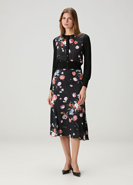 Black Floral Midi Skirt