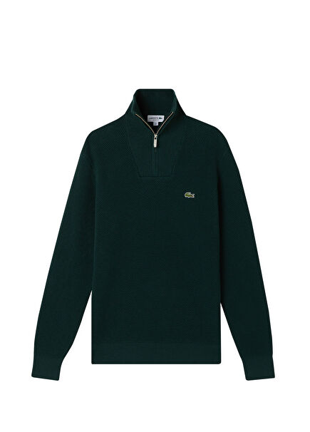 Yeşil Classic Fit Yarım Fermuarlı Erkek Kazak