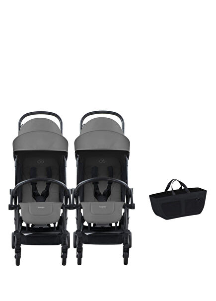 Bumprider Connect³ Twin Baby Stroller / Black - Grey & Side Organizer Bag Gift