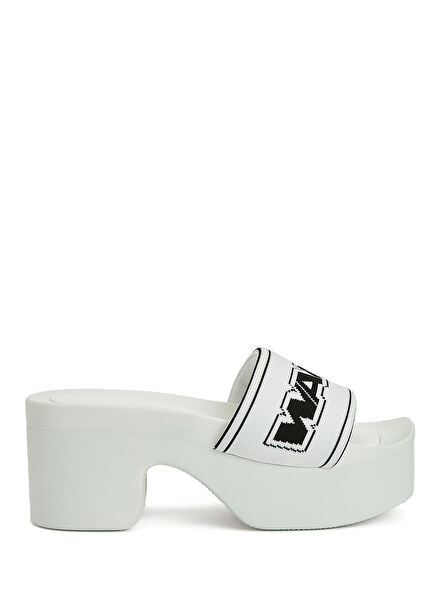 Webbing White Logo Detailed Women's Slippers