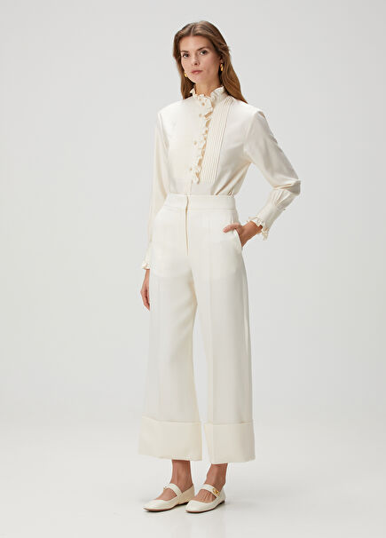 White Wide Leg Wool Pants