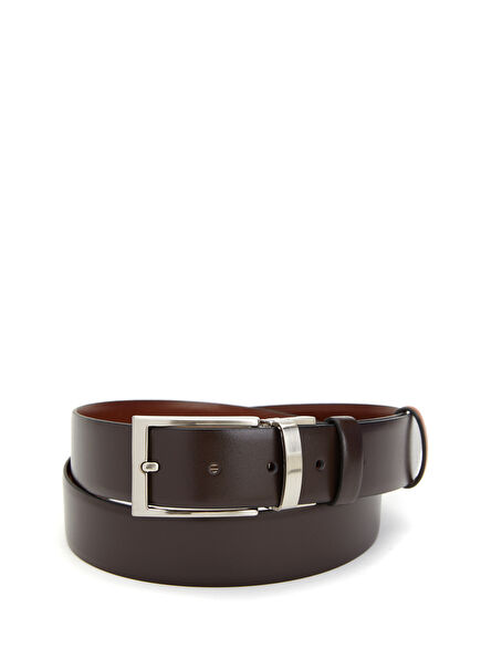 Kahverengi Taba Çift Taraflı Erkek Deri Kemer