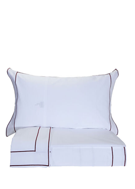 Isola Beyaz Bordo Pamuk Saten Nevresim Takımı