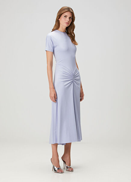 Lilac Gathered Midi Dress