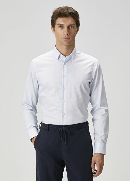 Comfort Fit Mavi Beyaz Non-iron Gömlek
