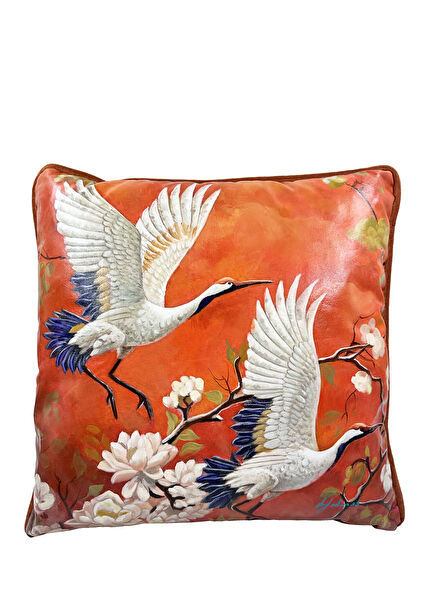 Migratory Birds Desenli Keten Dekoratif Kırlent 45 x 45 cm