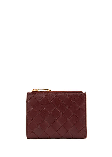 Burgundy Knit Texture Women's Leather Wallet