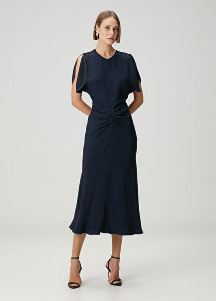 Lacivert Midi Abiye Elbise