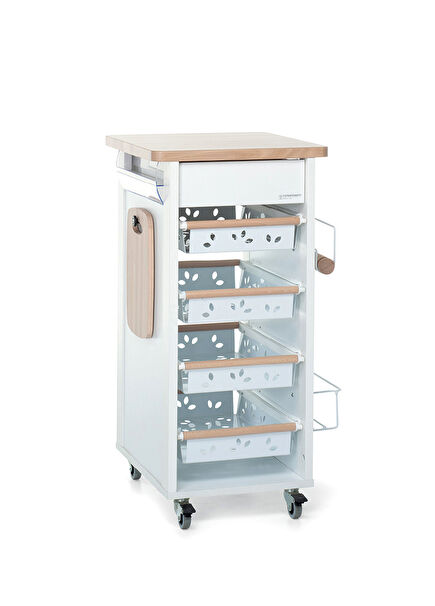 Bistrot Beyaz/Doğal Yeni Ahşap Mutfak Arabası