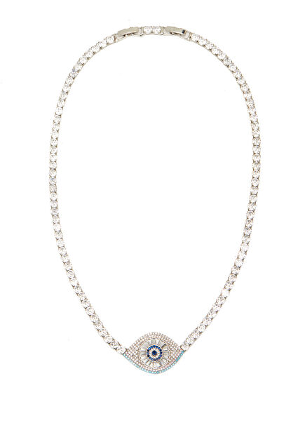 Silver Eye-Shaped Stone Women's Necklace