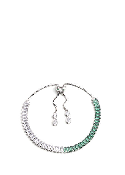 Colorful Baguette 18K White Gold Plated 925Sterling Silver Adjustable Women's Bracelet