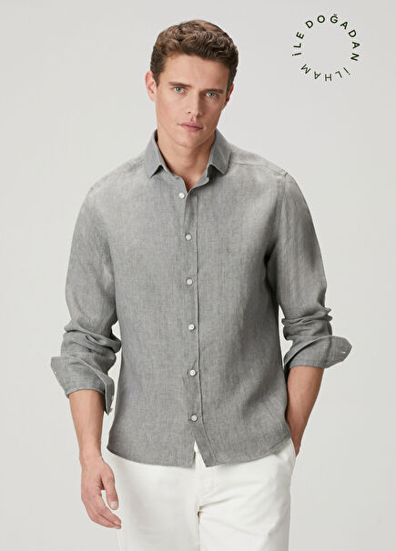 Gri Comfort Fit Keten Gömlek