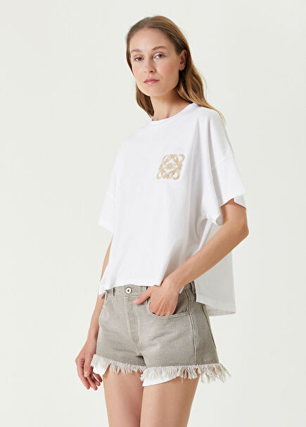Beyaz Logo Nakışlı T-shirt